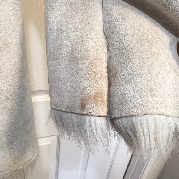 Beige Faux Suede Faux Fur Trim Button Front Penny Lane Coat Women's Large warm - Picture 7 of 13